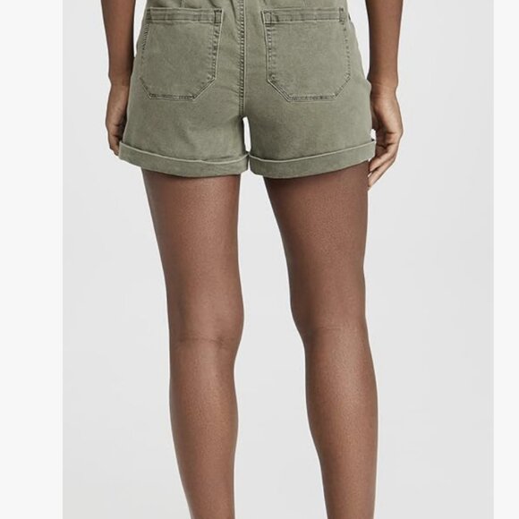 PAIGE “Harper” Utility Green Denim Drawstring Shorts | Rolled Hem – Size 25 - Picture 2 of 12